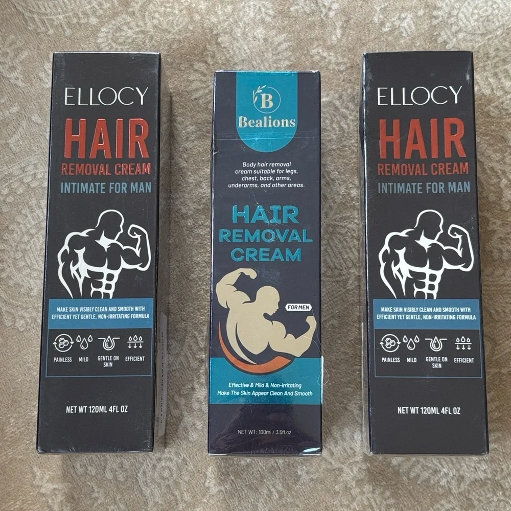 Brand New Set of 3 Men's Hair Removal Cream Chest Legs Intimate Area Depilatory